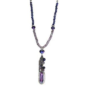 Elegant Purple Beaded Pendant Tassel Drop Necklace Statement Fashion Jewelry